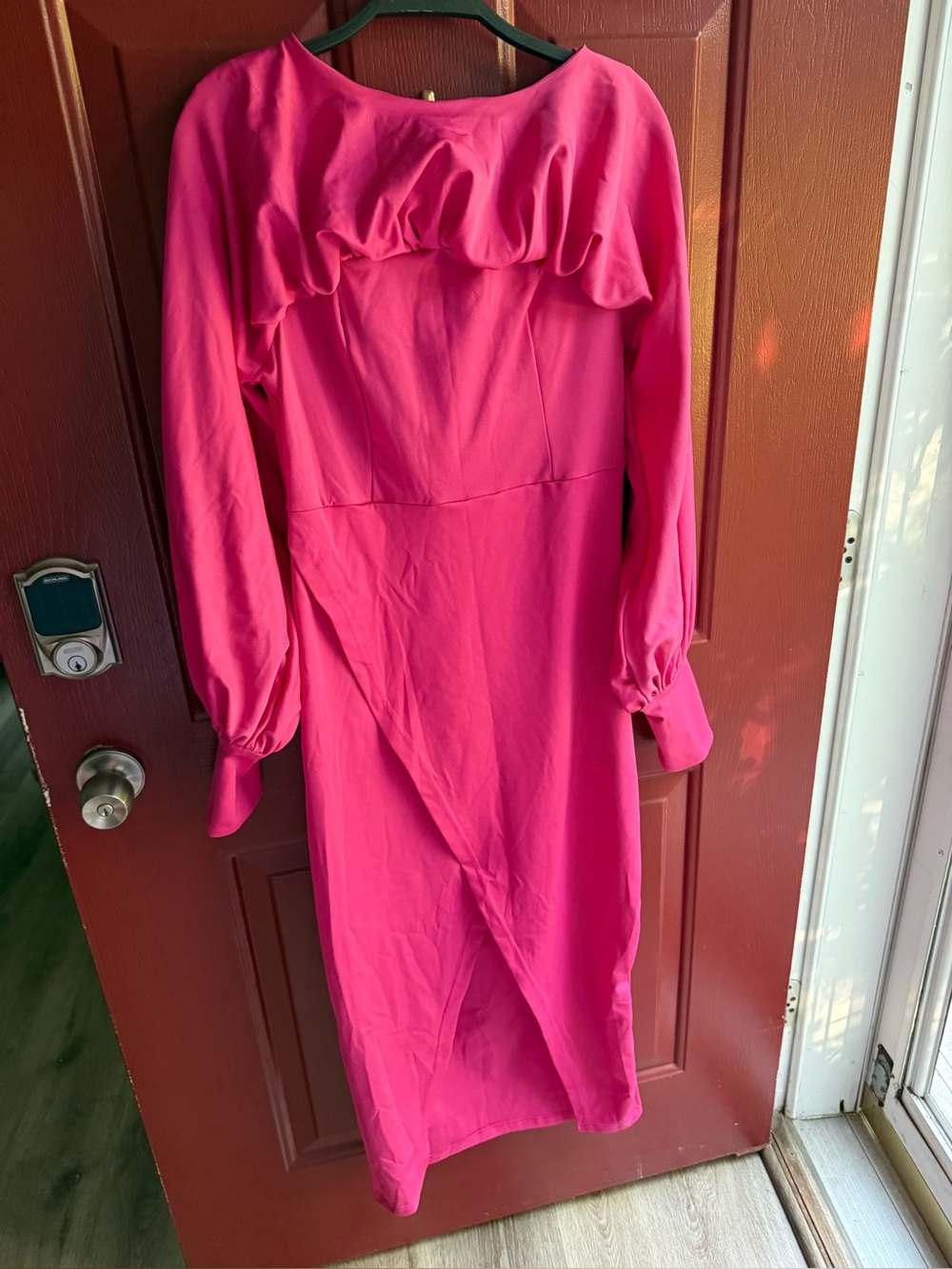 Women's Pink Ruffle-Detail Long Sleeve Dress